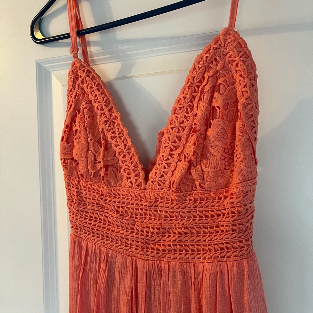 Coral Lace Crochet Romper